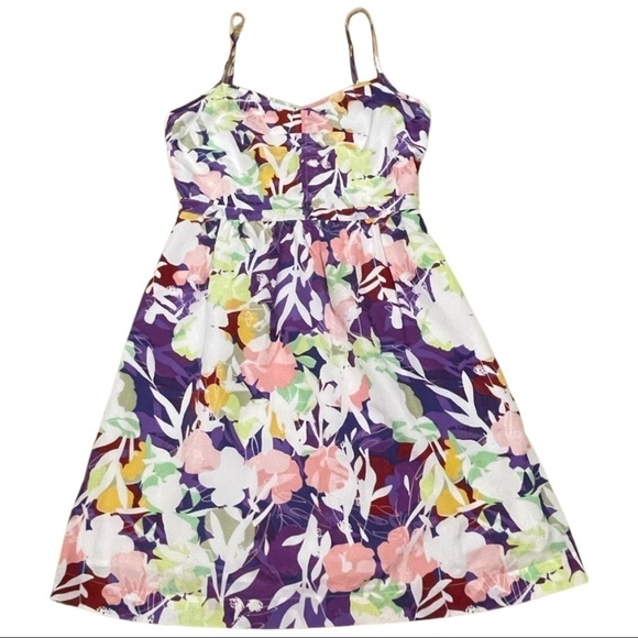 J. Crew Dresses & Skirts - J Crew Dress Women's 0 White Pink Purple Spaghetti Strap Floral Mini Bright Fun